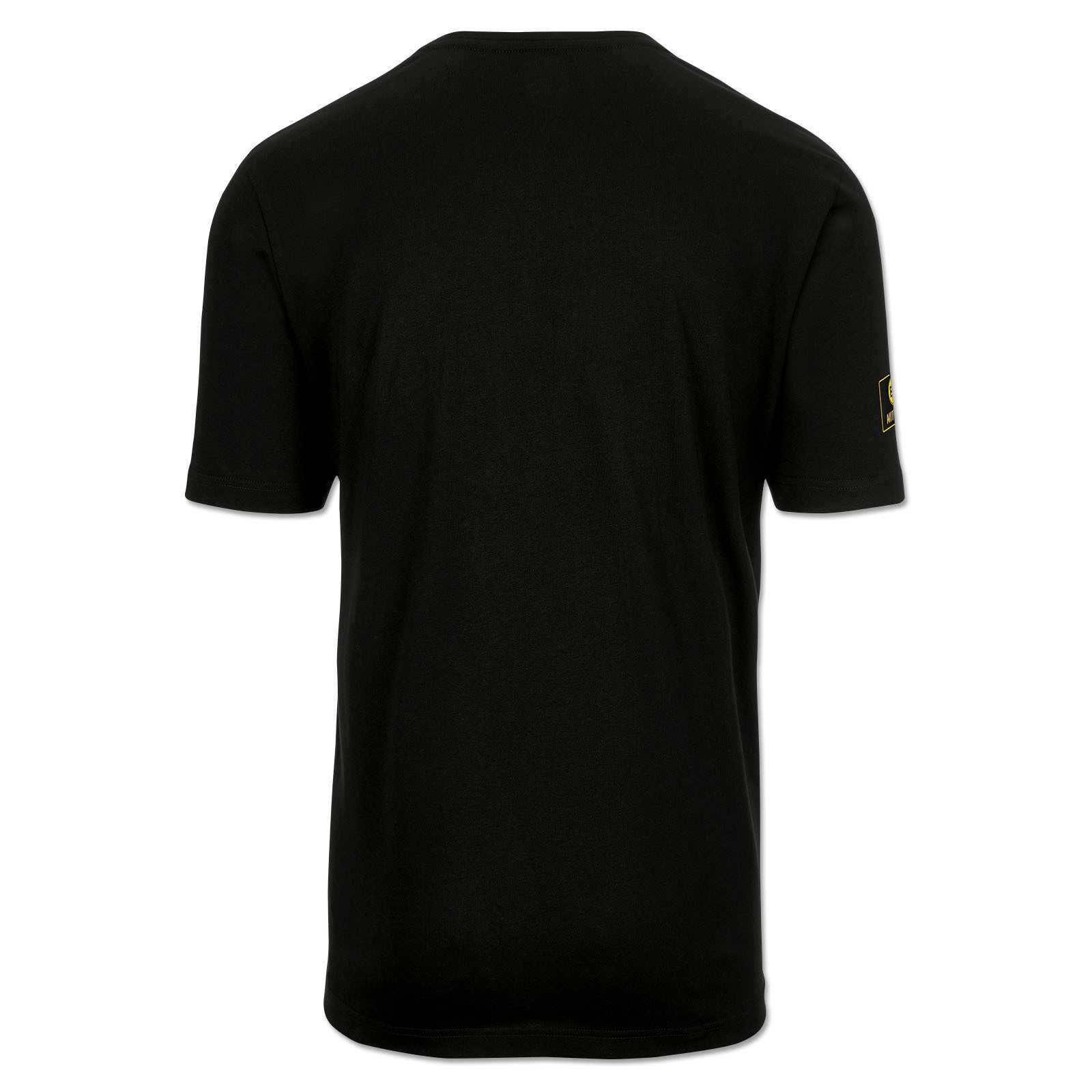 Rückansicht des schwarzgelben BVB-T-Shirts Mitglieder für Herren; am Ärmel ist ein kleines BVB-Emblem sichtbar.