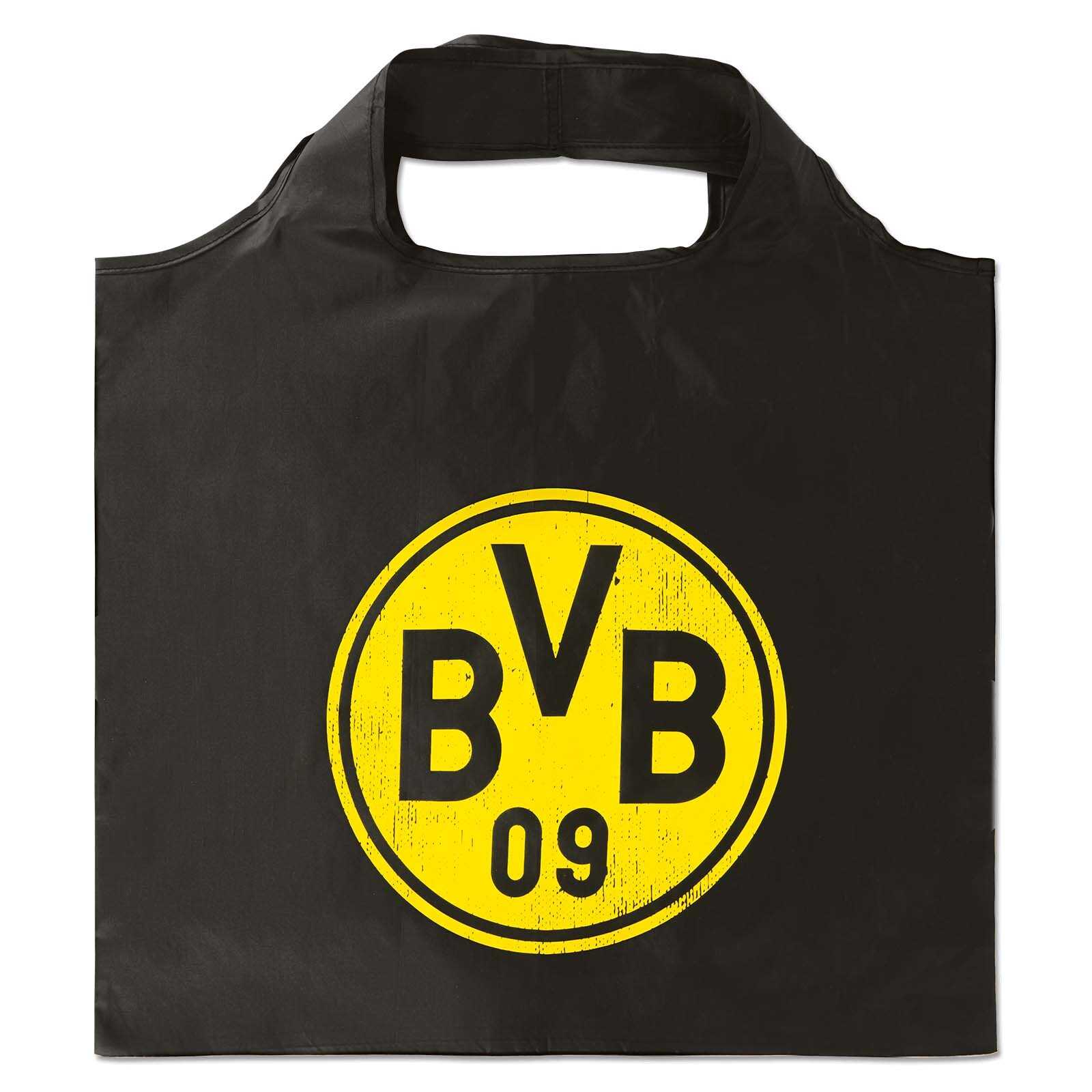 Vorderansicht des schwarzgelben BVB Faltshoppers mit großem, zentral platziertem BVB-Emblem auf der Front.