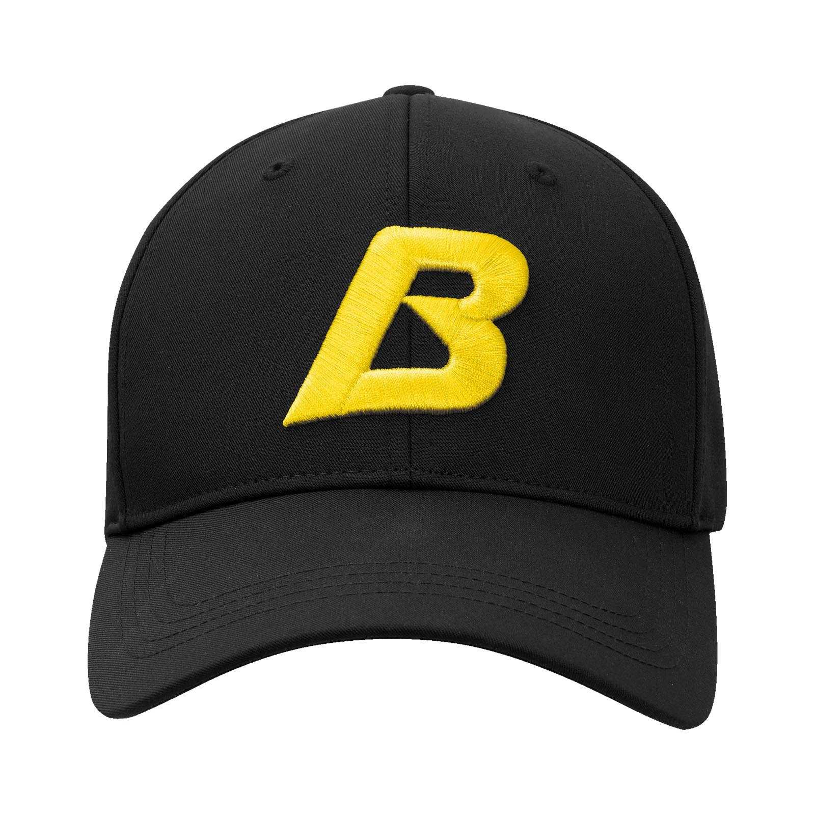 Frontansicht der schwarzgelben BVB Cap B mit großem gelben gestickten "B" auf der Vorderseite.