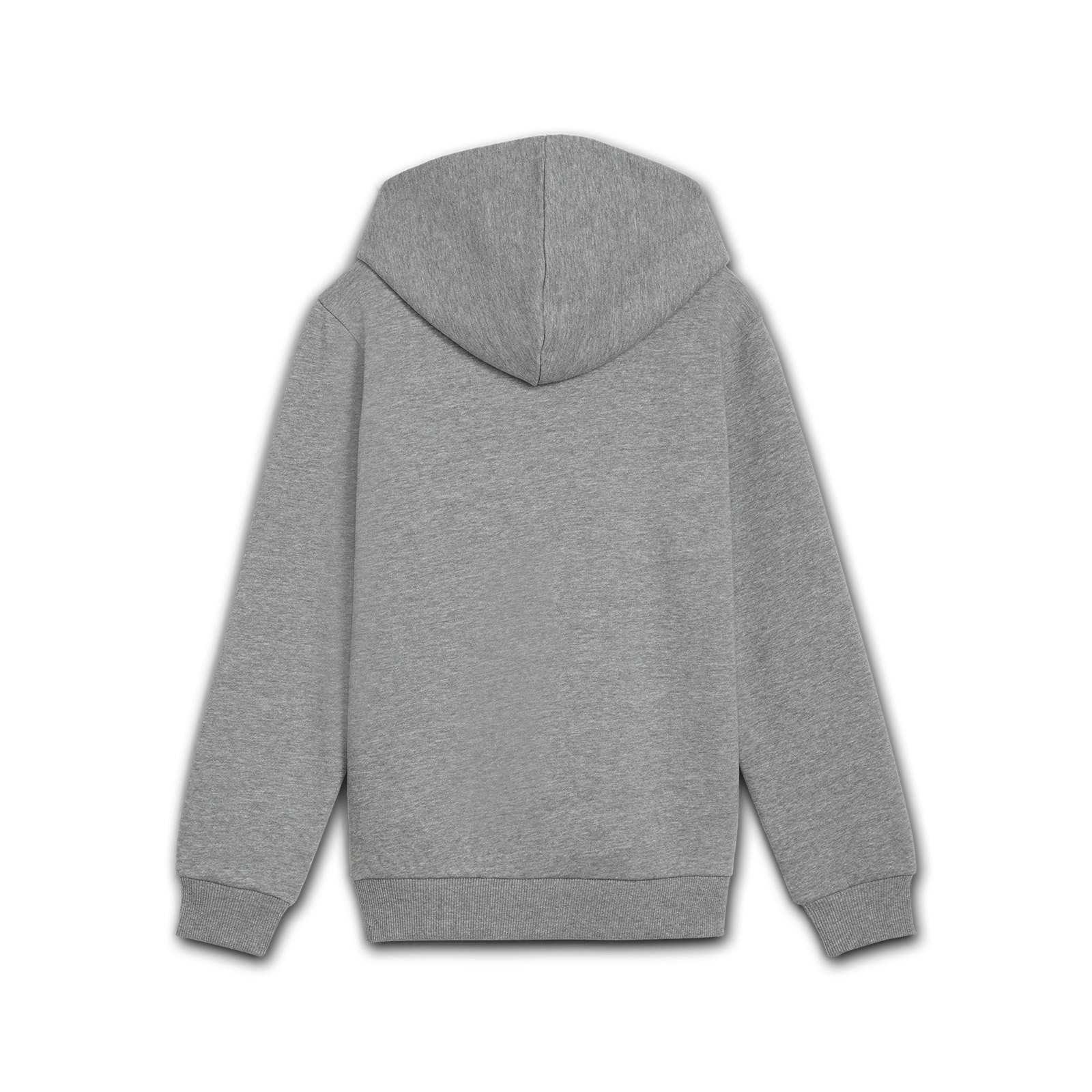 Rückansicht des BVB Hoodie Essential grau mit schlichter Kapuze und gerippten Bündchen, ohne sichtbares BVB-Emblem oder weitere Details.