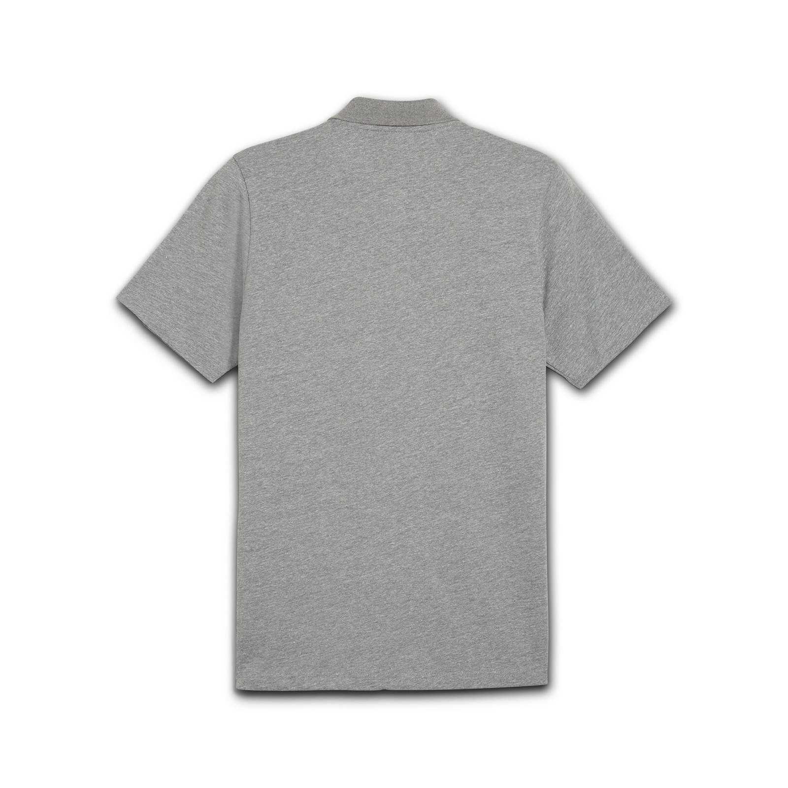 Rückansicht des BVB Polo Essential grau mit kurzen Ärmeln und klassischem Polokragen, schlichtes Design ohne sichtbares BVB-Emblem.