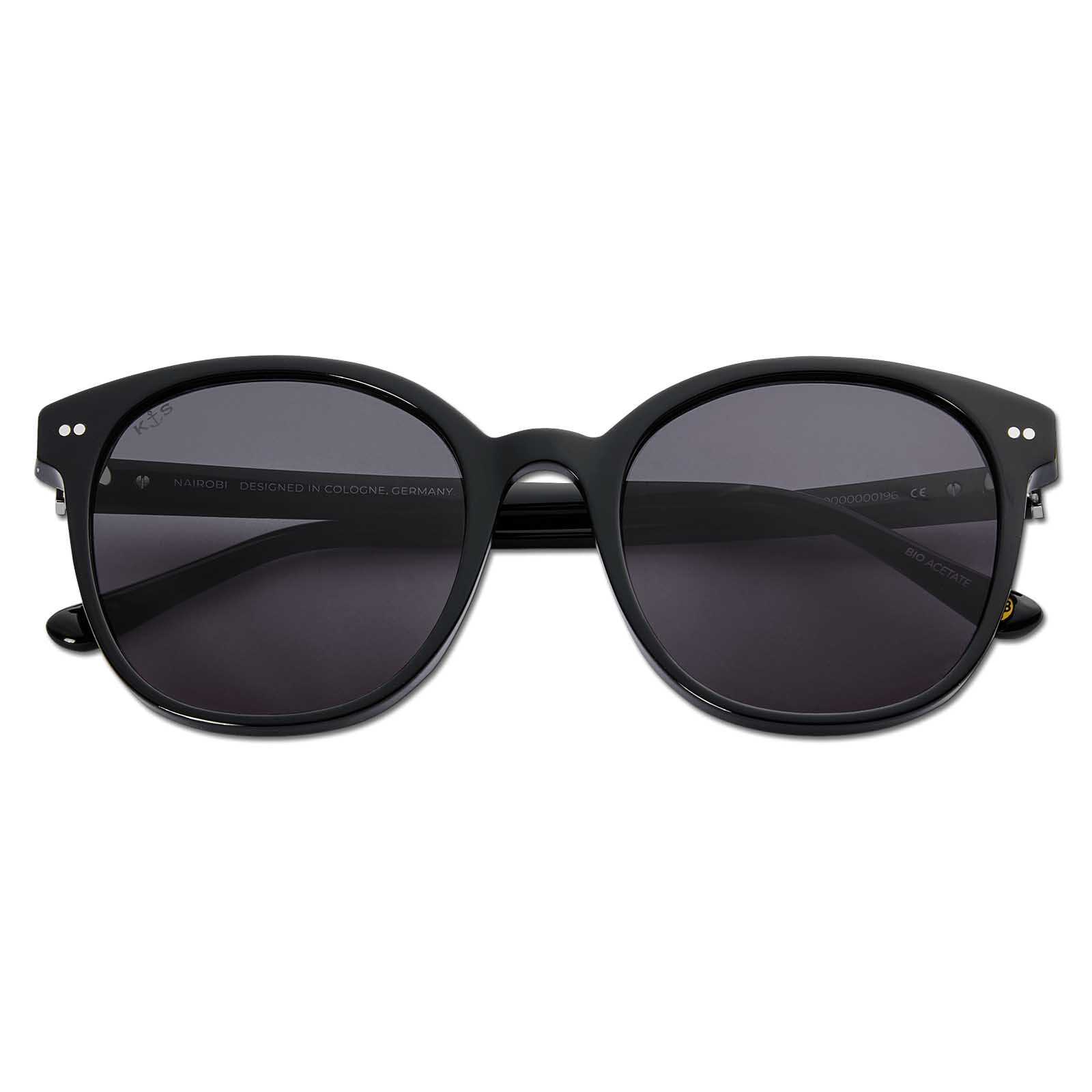 Frontansicht der BVB X Kapten & Son Nairobi All Black Sonnenbrille in komplett schwarzem Design, runde Gläser und dezente Details am Gestell.