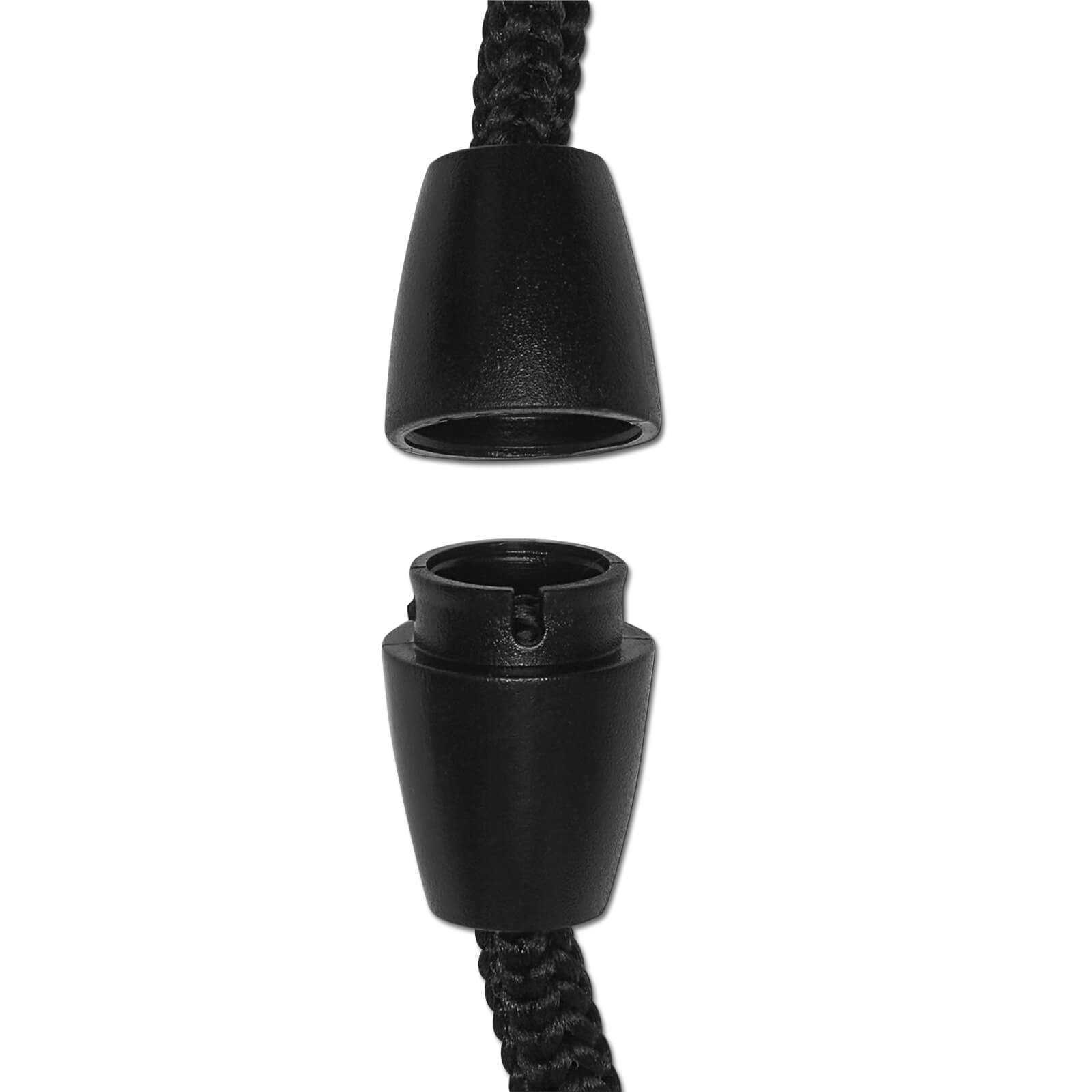 Detailansicht des Verschlusses vom BVB Umhänge-Geldbeutel allover schwarz Kids mit schlichter schwarzer Kordel.