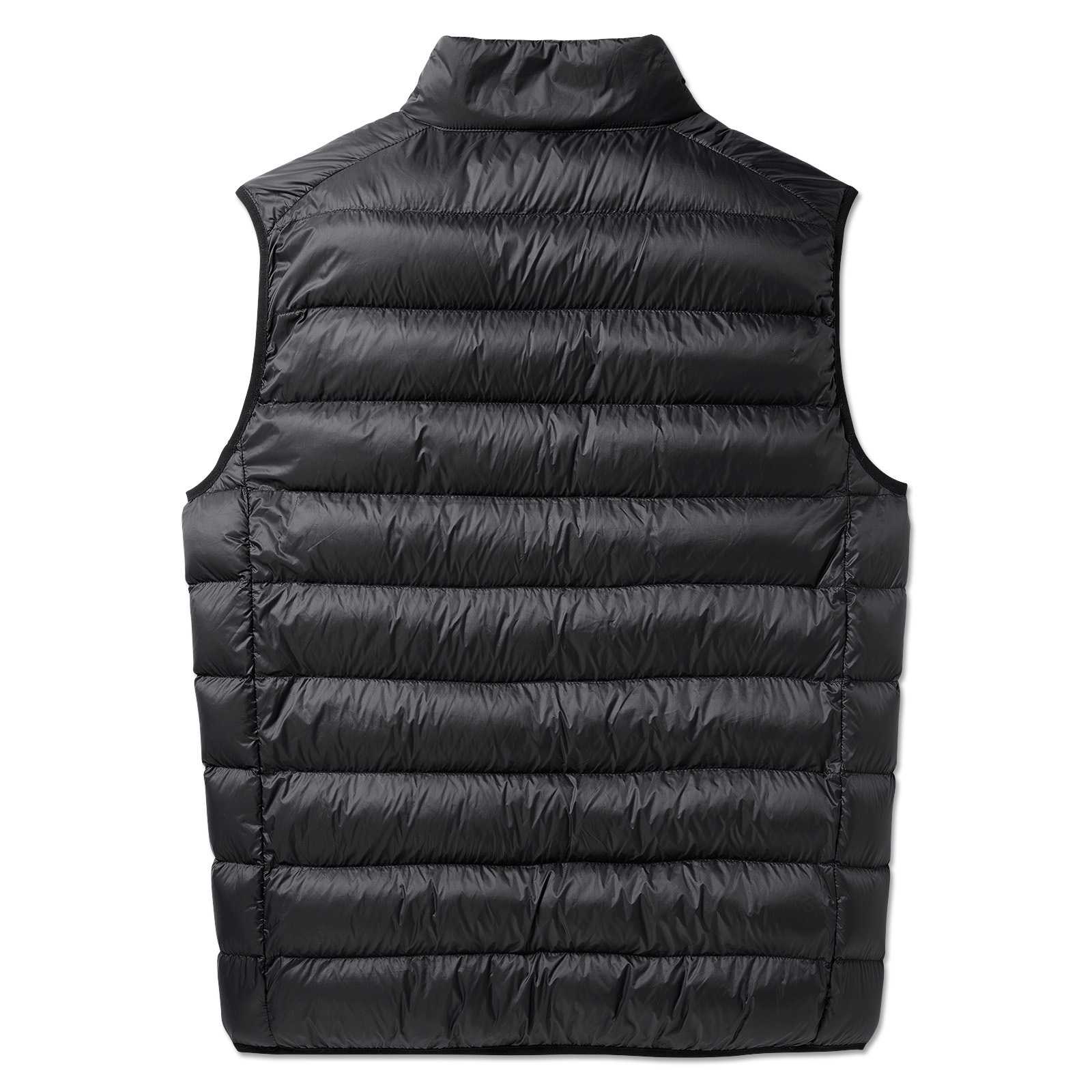 Rückansicht der schwarzen BVB Padded Weste mit gestepptem Design und Stehkragen. Keine weiteren Details oder Logos sichtbar.