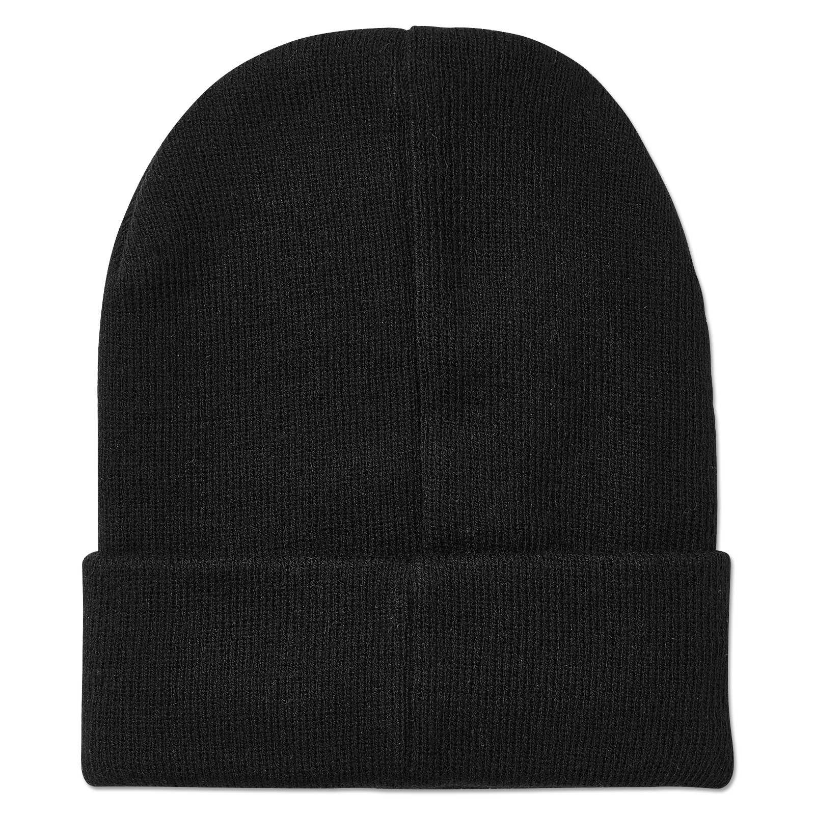Vorderansicht der komplett schwarzen BVB Beanie Logo all black mit dezentem BVB-Emblem auf dem umgeschlagenen Rand.