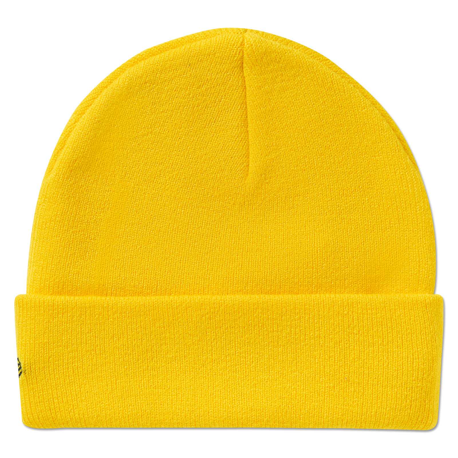 Vorderansicht der gelben BVB Beanie New Era Emma für Kinder, einfarbig mit umgeschlagenem Bund, ohne sichtbares BVB-Emblem oder weiteren Details.