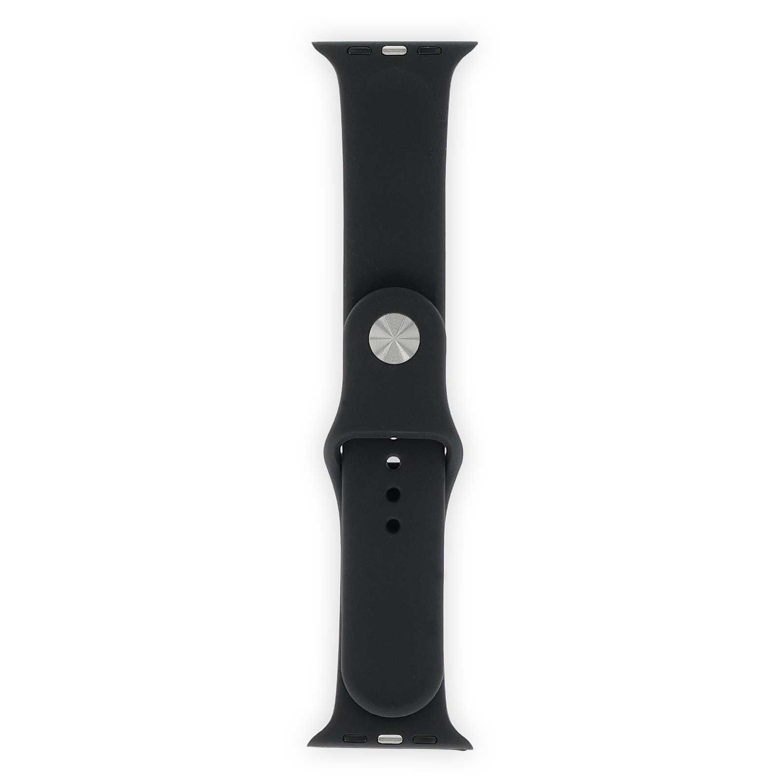 Vorderansicht des schwarzgelben Apple Watch Armbands mit silberner Schließe. Das schlichte Design ist an den BVB angelehnt.