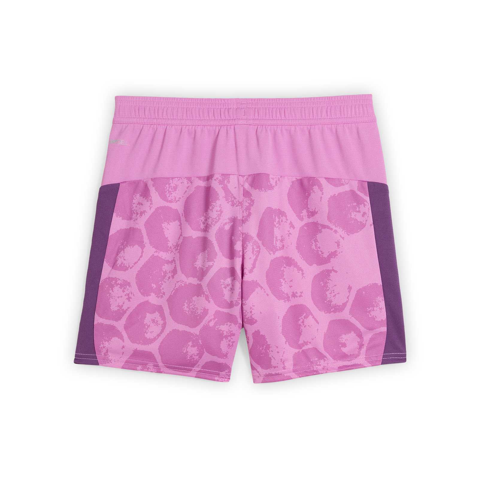 Rückansicht der BVB KidSuper Torwarthose Kinder in Rosa mit lilafarbenen seitlichen Einsätzen und grafischem Muster, ohne sichtbares BVB-Emblem.