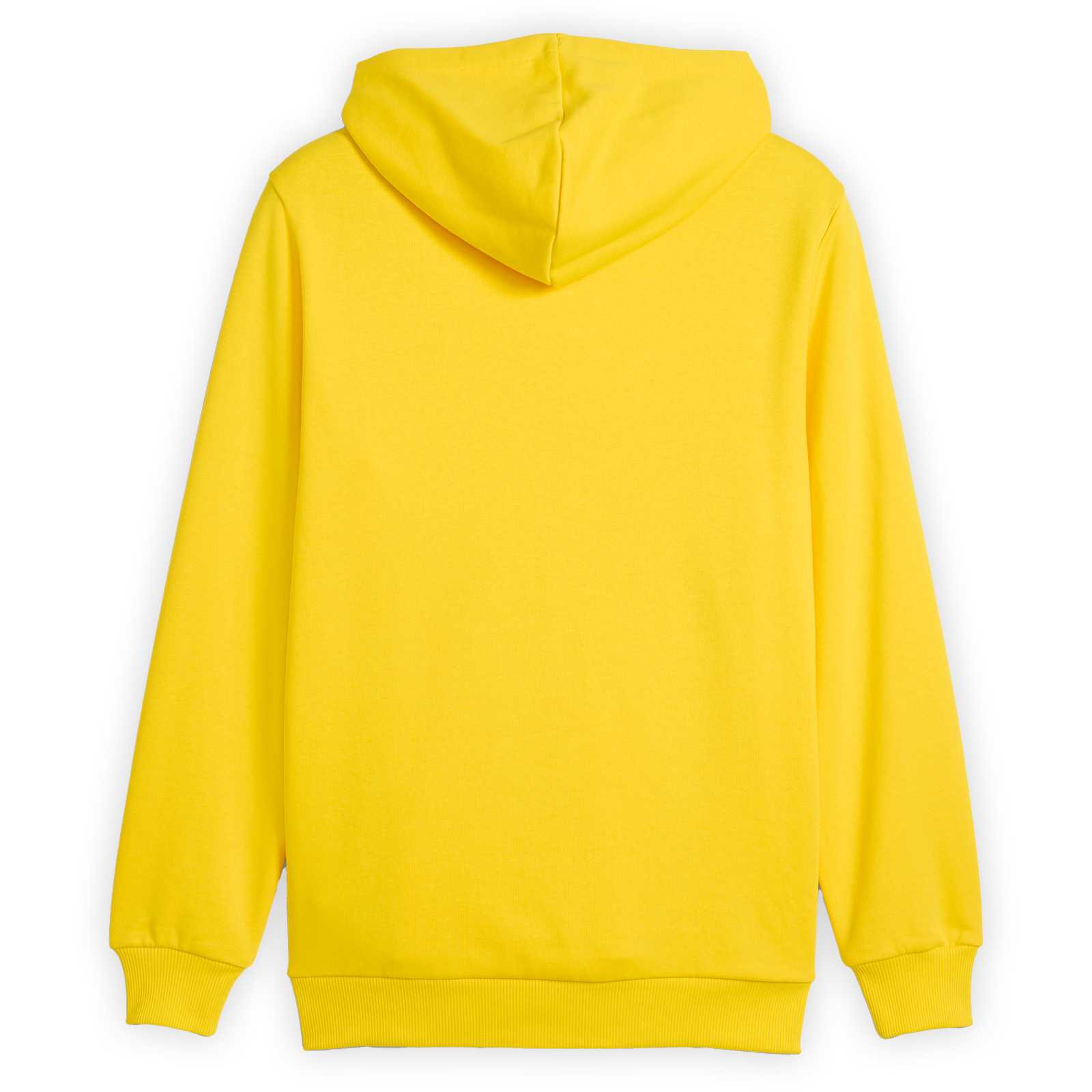 Rückansicht eines gelben Hoodies.