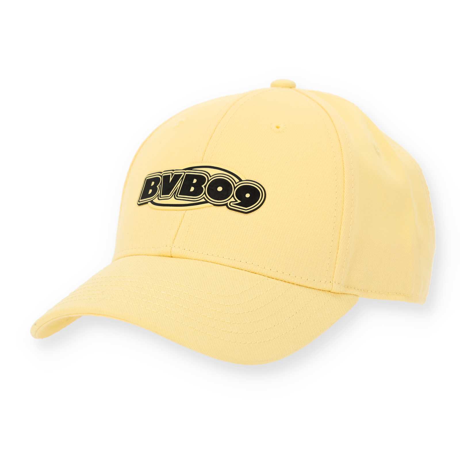Vorderansicht der pastellgelben BVB Pastel Cap 2025 mit "BVB09" Emblem in schwarz auf der Front.