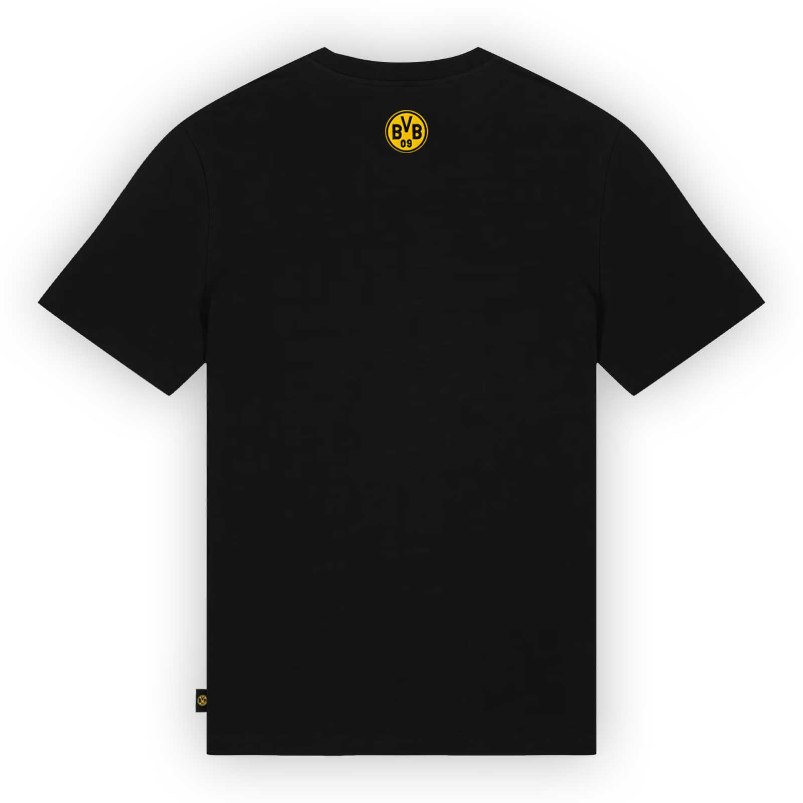 Rückansicht des schwarzen Shirts mit BVB-Logo im Nacken.