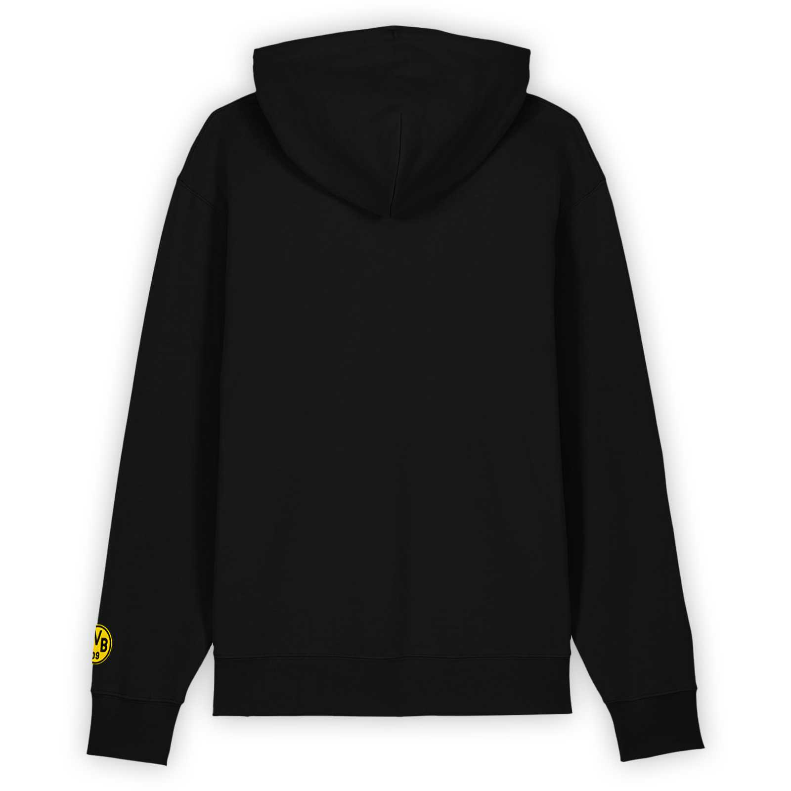 Vorderansicht des schwarzen BVB-Hoodies mit Kapuze.