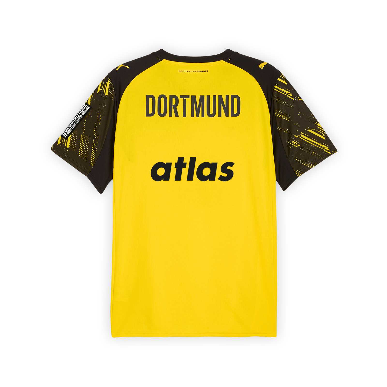 Rückansicht des neuen BVB Heimtrikots 25/26 mit atlas-Sponsor.