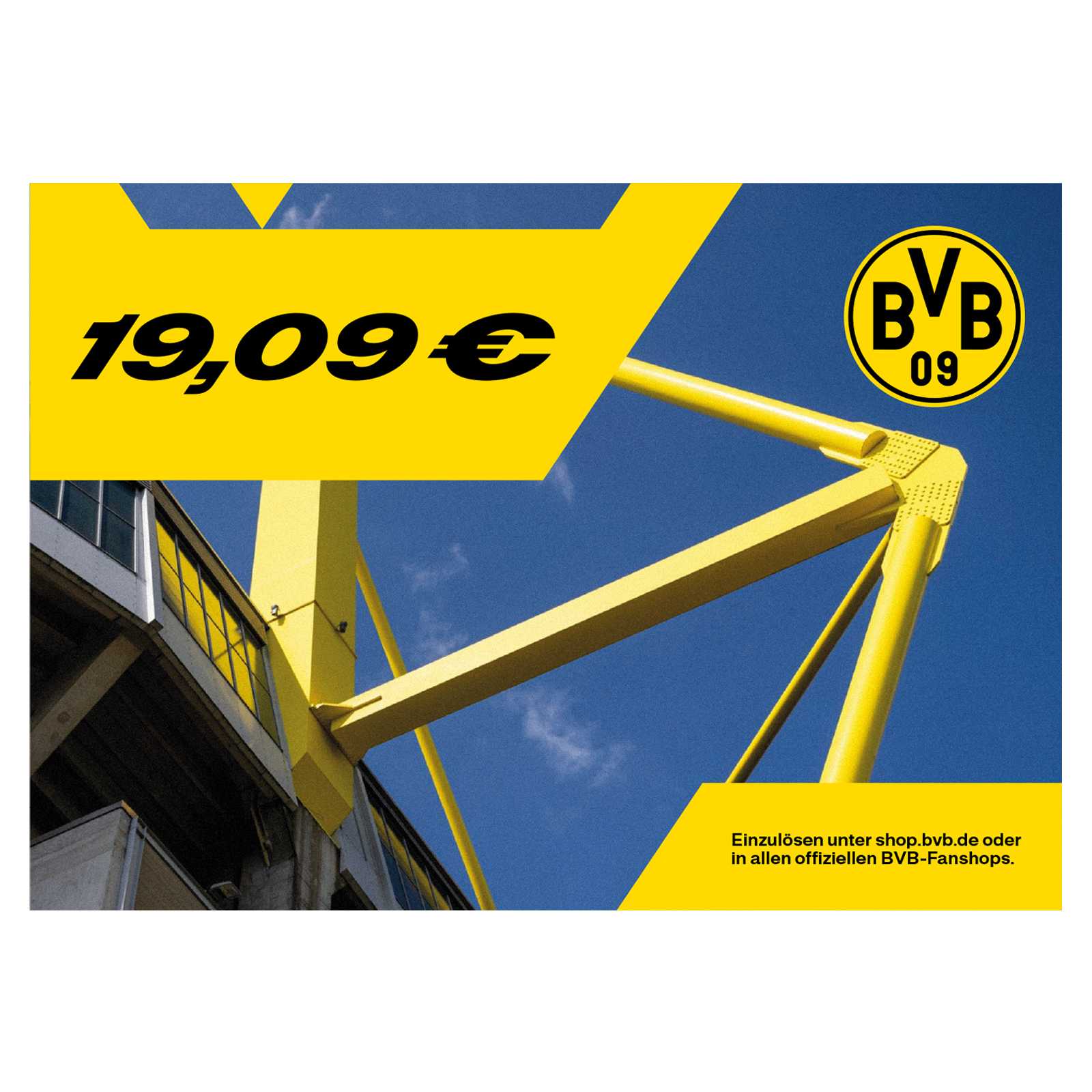 Der 19,09 Euro Gutschein mit schwarzgelbem Motiv