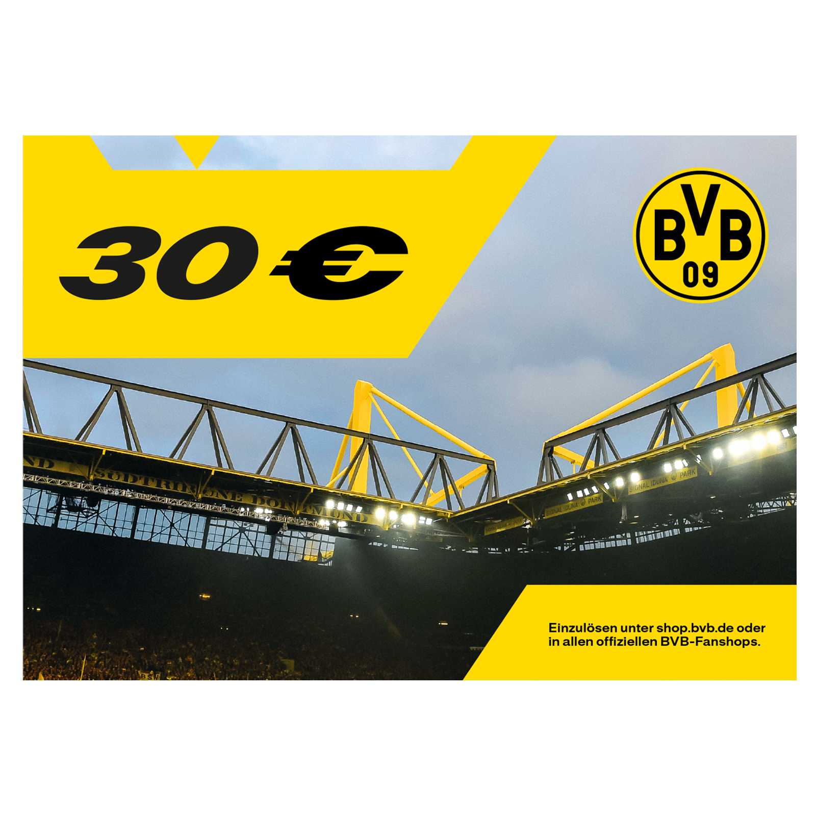 Der 30 Euro Gutschein mit schwarzgelbem Motiv