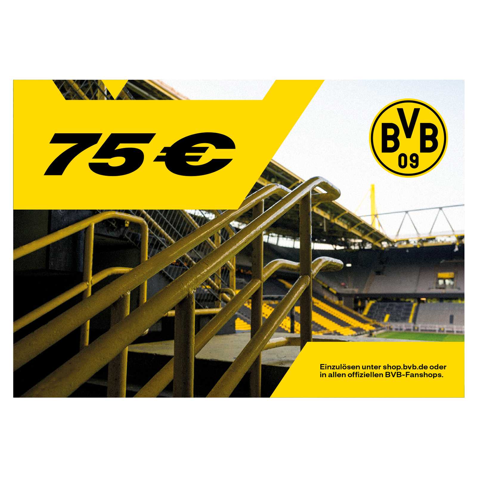 Der 75 Euro Gutschein mit schwarzgelbem Motiv