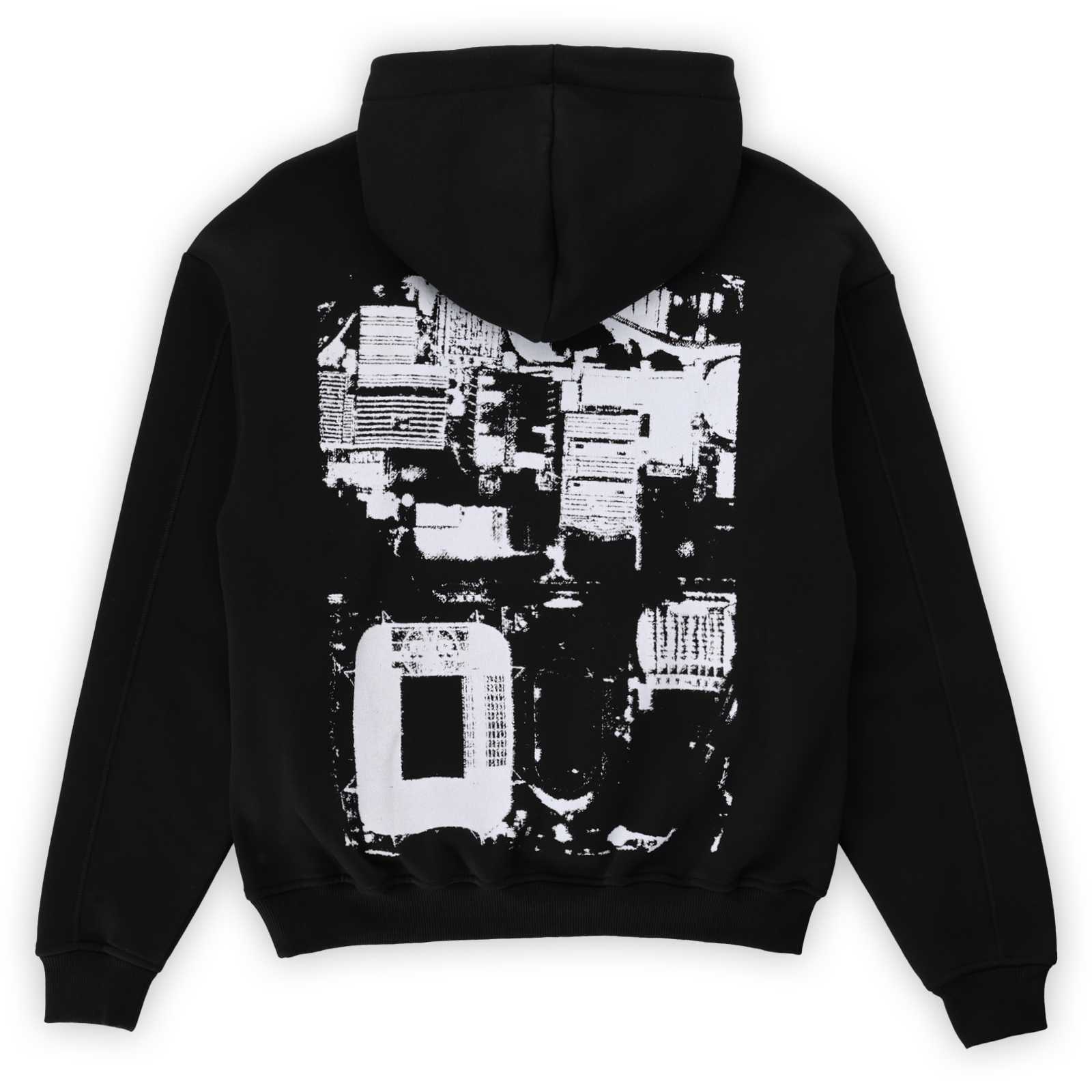 Rückansicht des schwarzen BVB Hoodies mit großem, weißen Backprint.