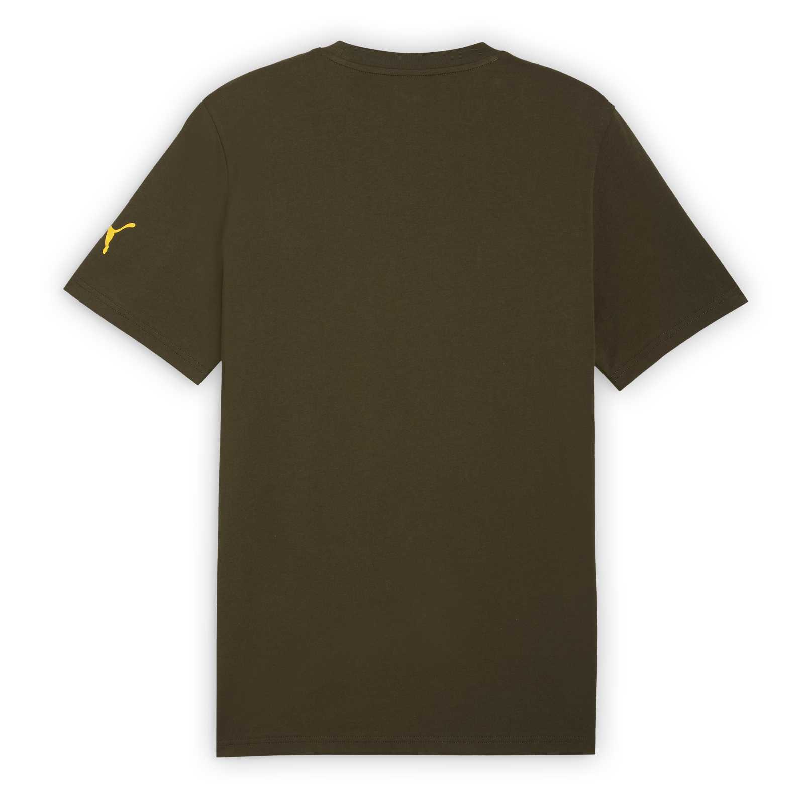 Rückansicht vom olivfarbenen T-Shirt.
