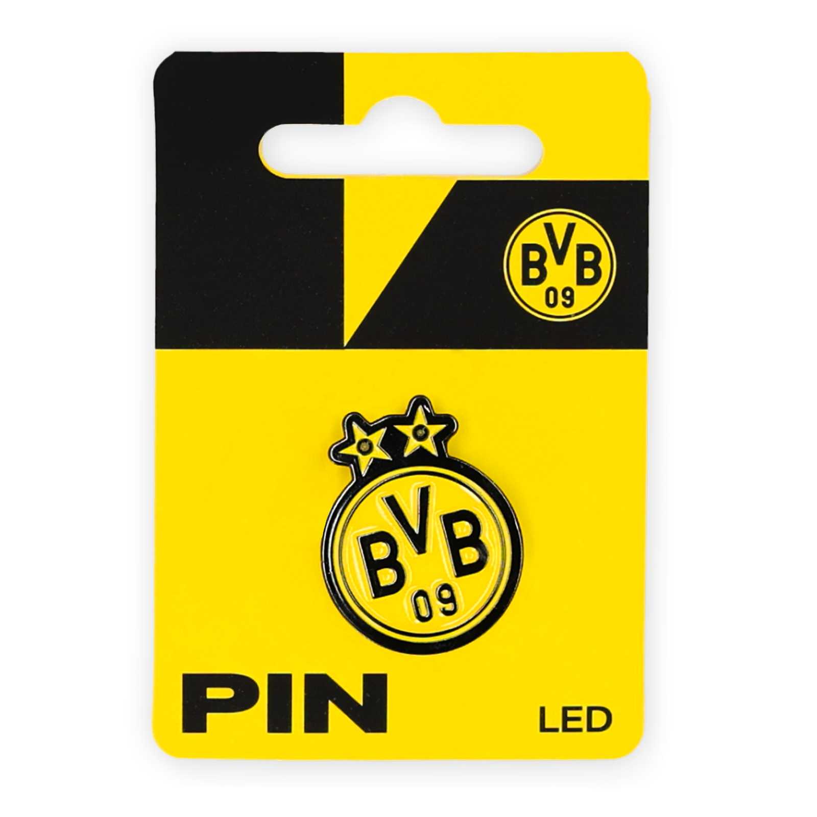 Der Pin in der schwarzgelben Blisterverpackung