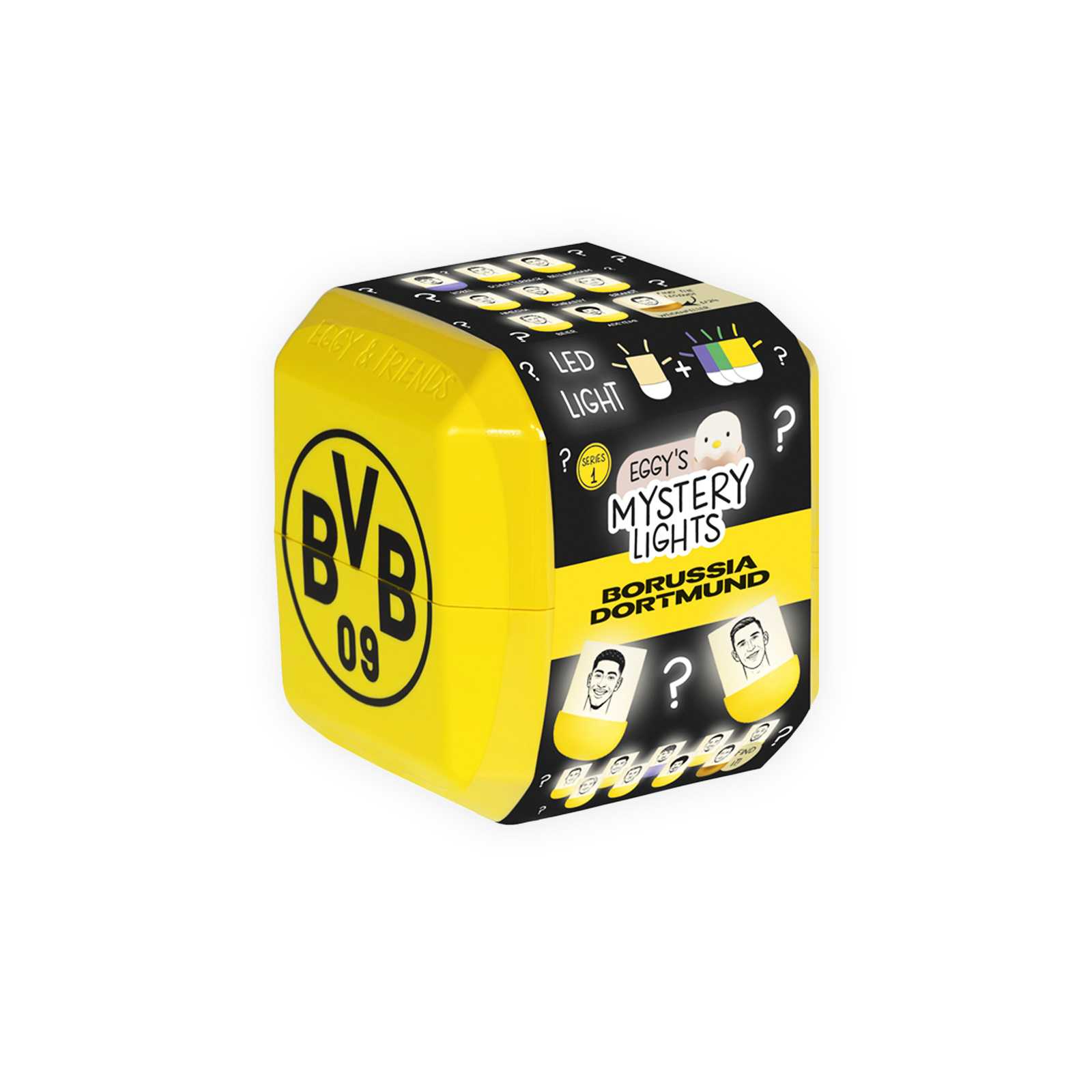 Die schwarzgelbe Box für das Mystery Egg mit BVB-Emblem und verschiedenen Abbildungen des möglichen Inhalts.