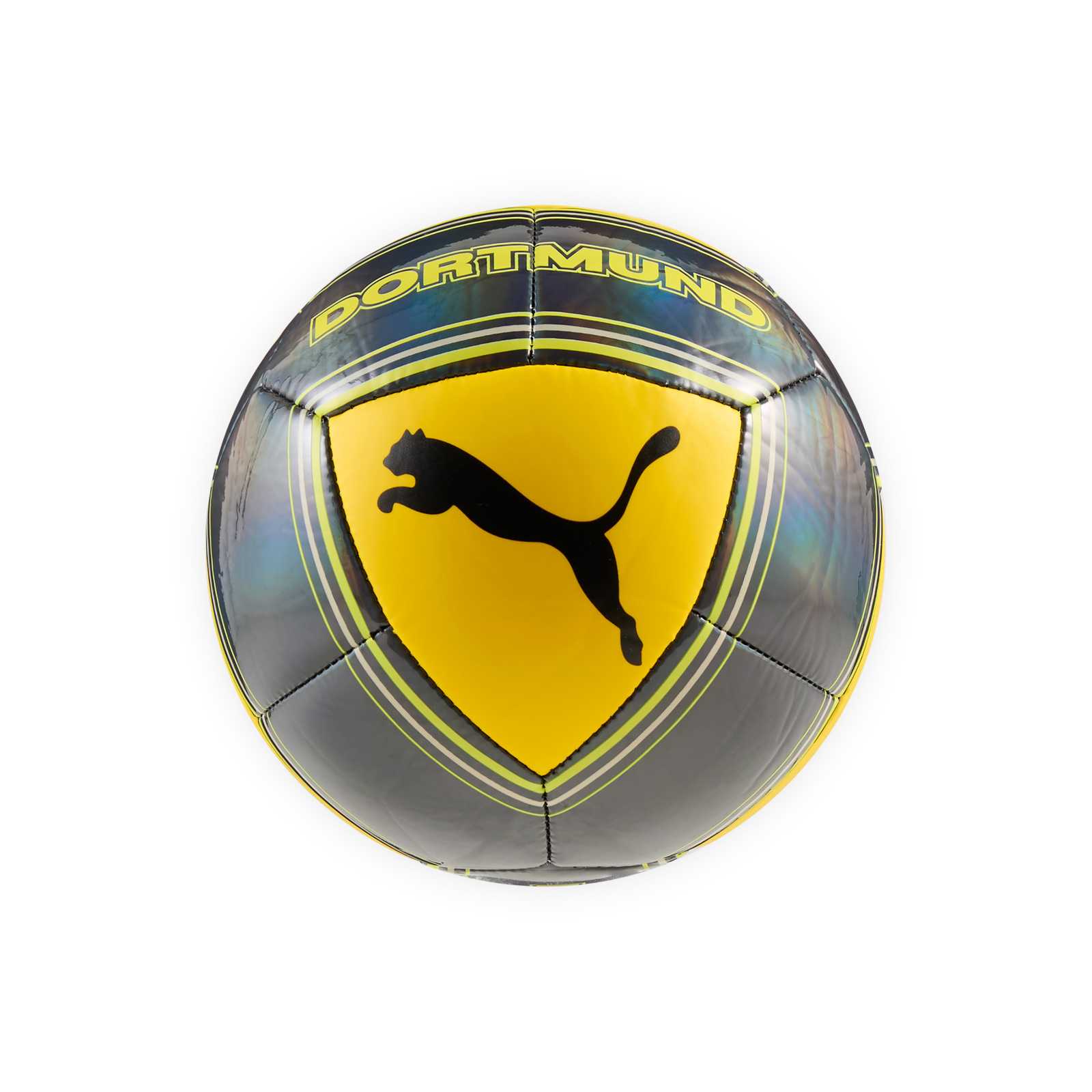 Schwarzer Ball mit gelben Details und PUMA-Logo.