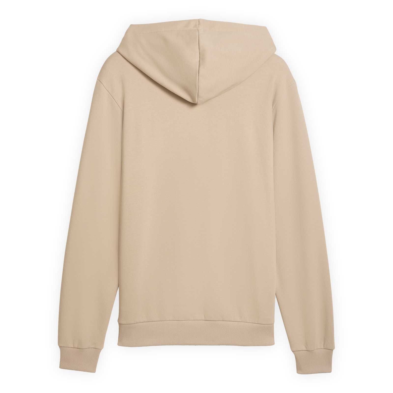 Rückansicht des BVB-Hoodies in beige mit Kapuze.