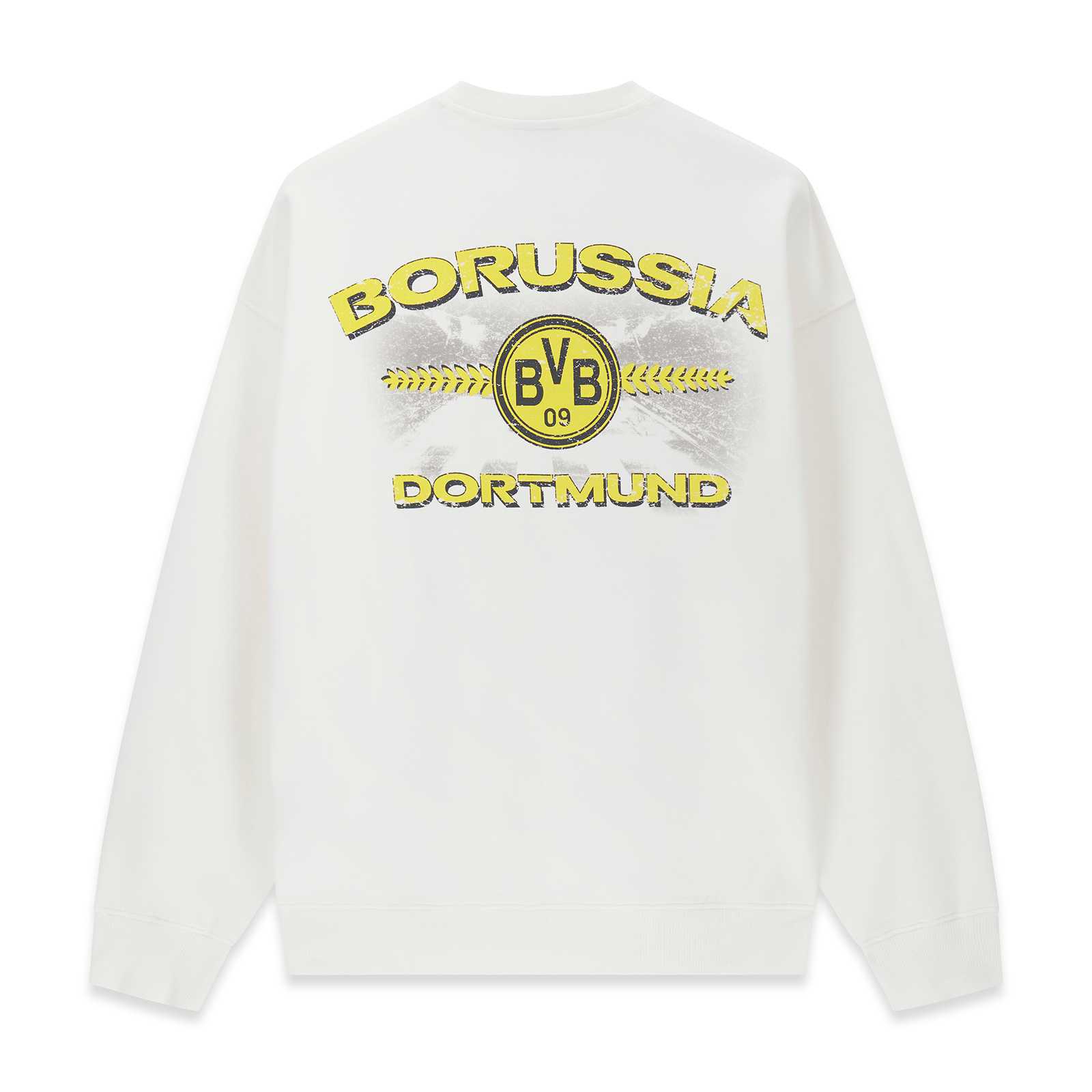 Rückansicht des weißen BVB-Sweatshirts.
