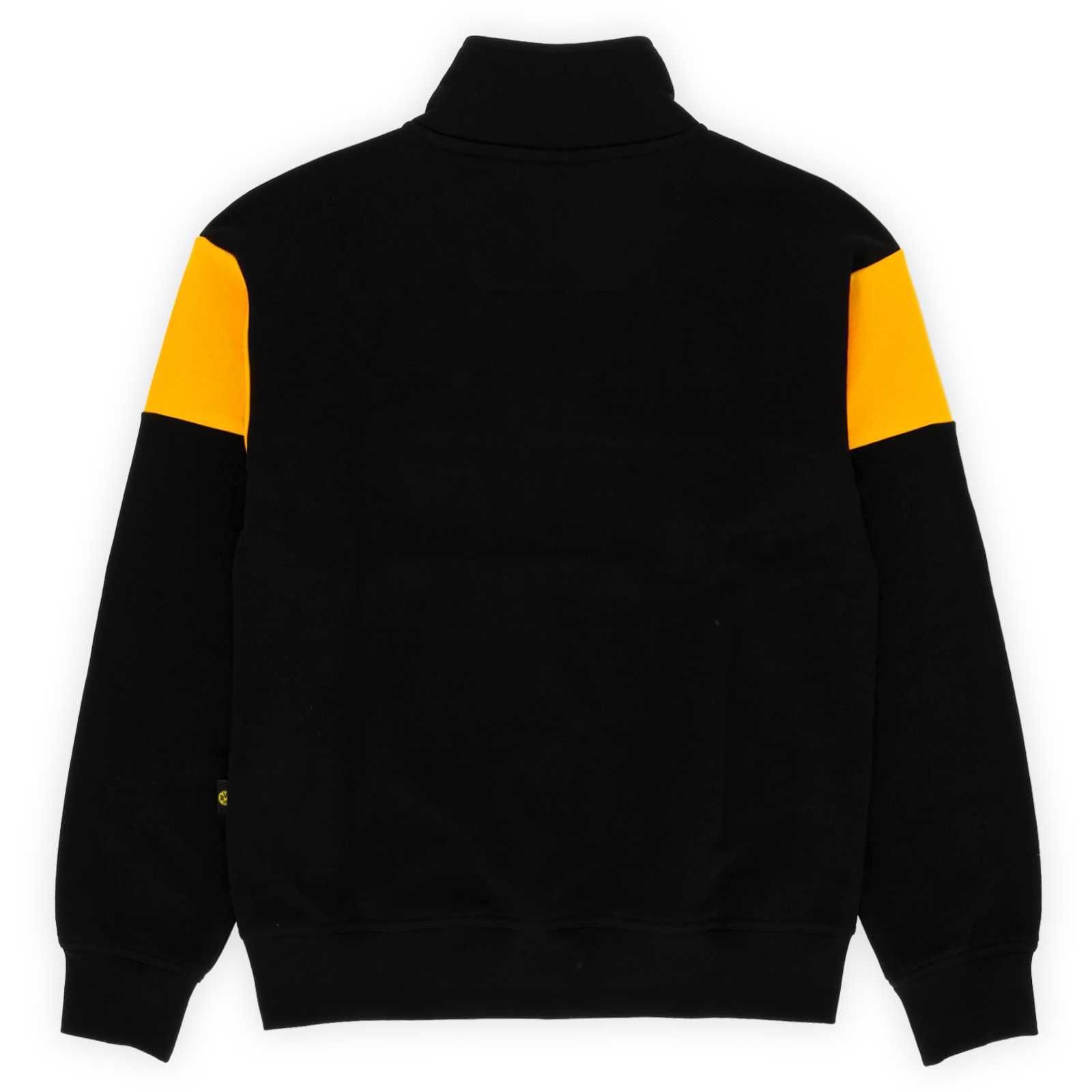 Rückansicht des schwarzen Zip-Pullovers.
