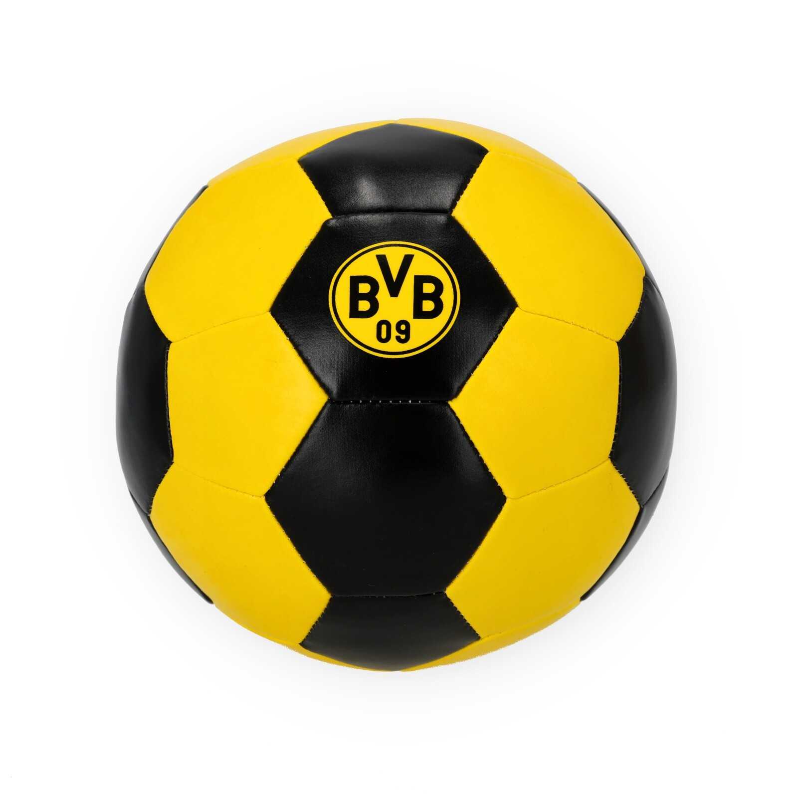 Schwarzgelber Ball mit BVB-Logo.