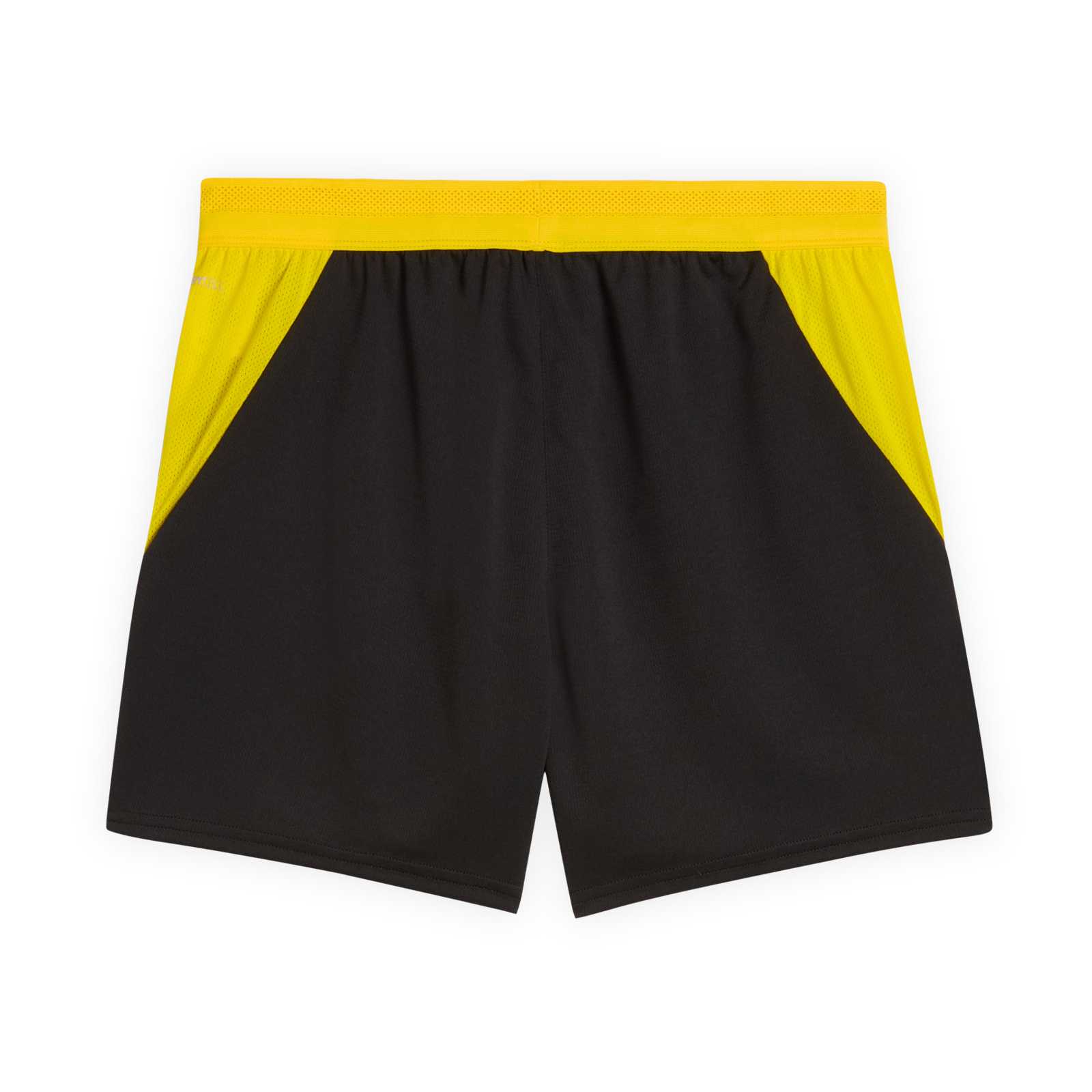 Die Rückansicht der schwarzen Trikothose mit gelbem Bund.