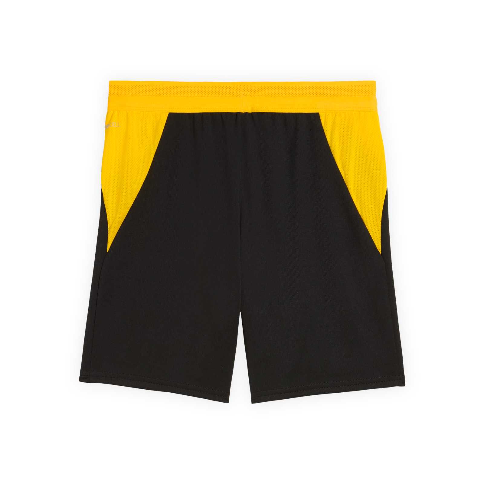 Die Rückansicht der schwarzen Trikothose mit gelbem Bund.