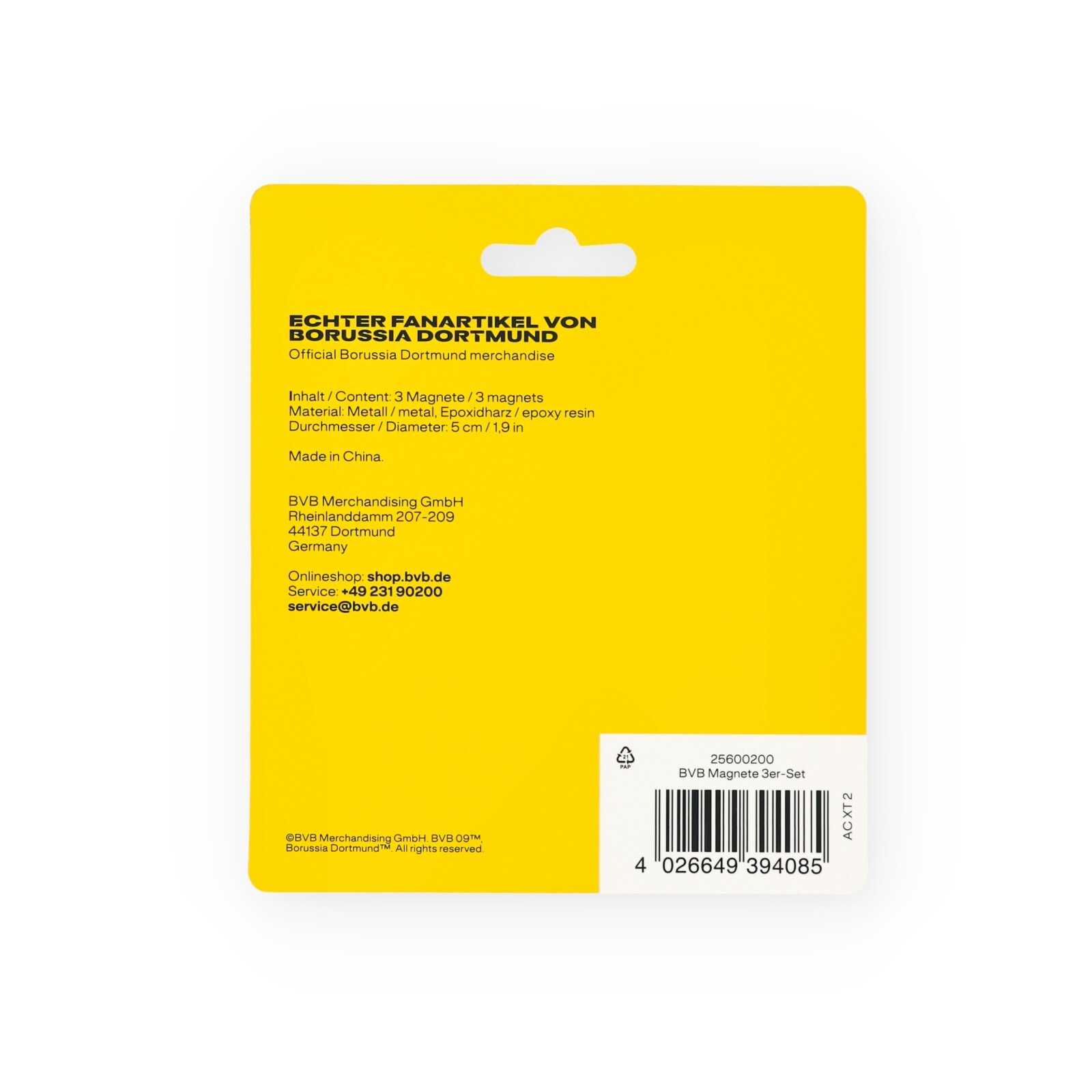 Die Rückseite der gelben Blisterverpackung mit Herstellerinformationen und Barcode